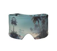 Beach Print Sleep Eye Mask with Earmuffs - Block Out Light Contoured Night Blindfold Eye Sleeping Mask with Ear Cover for Men Women Side Sleeper Night Gift