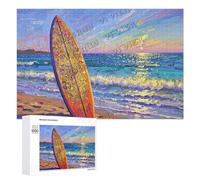 Beach Puzzle for Adults - 1000 pcs Wooden Jigsaw with Surfboards and Sea - Great Summer Gift for Ocean and Puzzle Fans