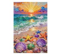 Beach Puzzle for Adults 1000 Pieces, Ocean Seashells and Starfish Sunset Scenery Jigsaw Puzzle, Fun Challenging Puzzle, Family Game Night, Home Wall Decor Gift, 30x20 in