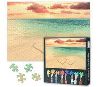 Beach Puzzles for Adults 1000 Pieces, Two Hearts on Sand Jigsaw Puzzles, Adult Puzzle for Adults, Educational Fun Games or Toys for Elders Friends 20X27 INCH