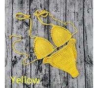 Beach Ready Women's Handmade Knit Halter Bikini Set with Push Up Feature (M Yellow)