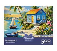 Beach Resort House 500 Pieces Jigsaw Puzzle for Adults Thickened Wood Stress Reliever Toy Intellectual Play Home Decor Educational Toy High Quality Durable 500 Pieces (52 Pieces)