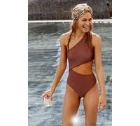 Beach Riot Celine Ribbed One-Piece Swimsuit at Free People in Toast, Size: Small - female