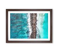 Beach Road Across The Ocean Painting Framed Print | A2 Walnut Framed Wall Art | Ready to Hang | Modern Beach Picture | Living Room Bedroom Lounge Office