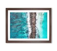 Beach Road Across The Ocean Painting Modern Art Framed Print | A2 Walnut Framed Wall Art | Ready to Hang | Modern Beach Picture | Living Room Bedroom Lounge Office