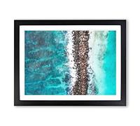 Beach Road Across The Ocean Painting Modern Art Framed Print | A4 Black Framed Wall Art | Ready to Hang | Modern Beach Picture | Living Room Bedroom Lounge Office