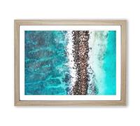 Beach Road Across The Ocean Painting Modern Art Framed Print | A4 Oak Framed Wall Art | Ready to Hang | Modern Beach Picture | Living Room Bedroom Lounge Office