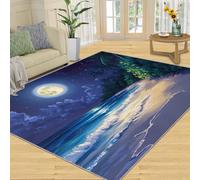 Beach Rugs for Bedroom, Sea View Rug, Bright Moon Over The Sea Area Rug, Home Decor Rugs for Living Room, Non-Slip Machine Washable Carpet - 80x150 cm
