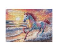 Beach Running Dream Horse 300 Pieces Jigsaw Puzzles Splendid Celestial Critters For Men Educational Decompression Adults Anxiety Memory Care Mothers Valentines Gift Durable Cardboard 300 PCS