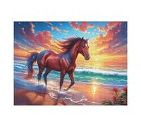 Beach Running Dream Horse 500-piece Jigsaw Puzzle Set Wildlife For Adults Teens 14+ Logic Skill Indoor Game Family Game Night Summer Thick Cardboard 500 PCS