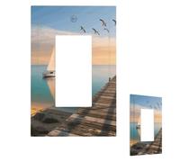 Beach Sailboat Seascape Wall Plate Cover Modern Decorative 1 Gang Light Switch Cover Unbreakable Receptacle Outlet Covers For Living Room Bedroom Home Decor 1 Gang