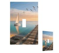 Beach Sailboat Seascape Wall Plate Cover Modern Decorative 1 Gang Light Switch Cover Unbreakable Receptacle Outlet Covers For Living Room Bedroom Home Decor Single Toggle