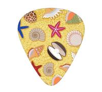 Beach Sand Background With Sea Shells,12 Pcs Guitar Pick,3 Different Thickness Plectrums for Acoustic Guitar Bass Ukulele (0.46mm 0.96mm 0.71mm)