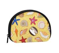 Beach Sand Background with Sea Shells, Women's Storage Bag Shell Makeup Bag Small Coin Purse Shell Change Pouch