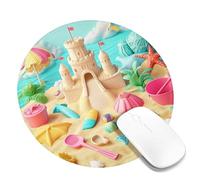 Beach Sand Castle Mouse Pad Colorful Playful Summer Design Non-Slip Stitched Edge Mouse Pad for Office and Home, Perfect for Computer and Laptop, Round, 8x8
