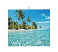 Beach Sand Dish Drying Mat Absorbent Draining Board Pad for Kitchen Counter Hawaii Sea Coffee Mat Dishes Drainer Protector with Hanging Loop 16 x 18 Inch
