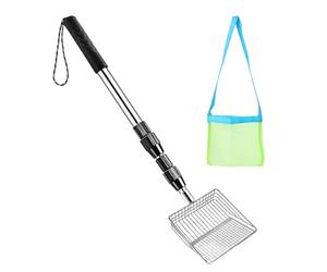 Beach Sand Sifter - Adjustable Long Handle Scooper, 58cm Reach Free Mesh Bag,Stainless Steel Rustproof, Avoid Back Strain Beachcombing For Seashell Hunting Shark Tooth Collecting