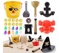 Beach Sand Toys For Kids 29 Pcs, Bucket And Spade Beach Set Kids, Pirate Series Sandpit Toys With Beach Bucket, Gems, Summer Indoor Outdoor Toys Toddlers Children