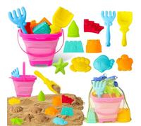 Beach Sand Toys for Kids,12 PCS Collapsible Beach Toys Set and Spade Set with Mesh Bag,Castle&Aninal Moulds ,Travel Beach Essentials for Children,Gardening Beach Outdoor Toys for Boys Girls (Pink)