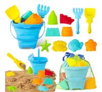 Beach Sand Toys for Kids,12 PCS Collapsible Beach Toys Set and Spade Set with Mesh Bag,Castle&Aninal Moulds ,Travel Beach Essentials for Children,Gardening Beach Outdoor Toys for Boys Girls (Blue)