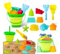 Beach Sand Toys for Kids,12 PCS Collapsible Beach Toys Set and Spade Set with Mesh Bag,Castle&Aninal Moulds ,Travel Beach Essentials for Children,Gardening Beach Outdoor Toys for Boys Girls (Green)