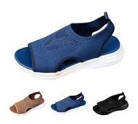 Beach Sandals for Women UK Summer Casual Open Toe Slingback Wedge Sandals Ladies Breathable Mesh Knitted Slingback Orthopedic Shoes Elastic Straps Soft Sole Slip On for Seaside Holiday