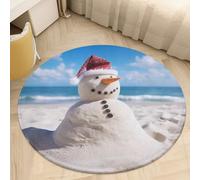 Beach Sandy Snowman Area Rug Washable Circle Carpet Non-Slip Round Floor Rug Small Low Pile Waterproof Print Door Mat Pad Decor for Bedroom Living Room Bathroom Kitchen 60 * 60cm