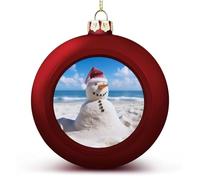 Beach Sandy Snowman Christmas Ball Ornament Shatterproof Hanging Ball Ornaments with String Decorative Christmas Baubles for Xmas Tree Home Wedding Holiday Party Decor Supply
