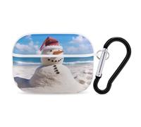 Beach Sandy Snowman Earbuds Organizer Shockproof Protective Airpods Pro Cover with Carabiner Clip Anti Fall Carrying Earphone Case Cover for Airpods Pro 2nd Generation White