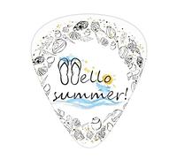 Beach Saying Guitar Picks 12 Pack Universal ABS Guitar Picks,Hello Summer Lettering Composition in a Circle with Sea Shells,for Acoustic and Electric Guitar,Black Yellow