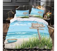 Beach Scene Duvet Cover 3D Design Printed Anti-allergic 3 Pieces Bedding Set Zipper Coastal Romantic Quilt Cover Hotel Quality Wrinkle-Resistant for Adults Kids Women Teens Youth Double（200x200cm）