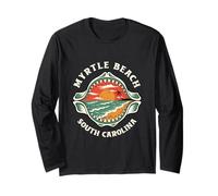 Beach Scene in Shark Jaw Myrtle Beach South Carolina Retro Long Sleeve T-Shirt
