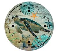 Beach Scene Ocean Theme Round Wall Tide Clock Moon Tidal Clock Sea Animal Turtle Octopus Crab Seahorse Fish Ocean Time Wall Wooden Clock Coastal Clock with High And Low Tide Decor for Beach House