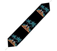 Beach Scene Palm Tree Plush Table Runner with Tassels Stylish Decor Table Cloth for Home Kitchen Farmhouse