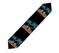 Beach Scene Palm Tree Plush Table Runner with Tassels Stylish Decor Table Cloth for Home Kitchen Farmhouse
