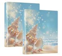 Beach Scene Sand Seashell Starfish 3 Ring Binders 1 1/2 Inch Hold 200 Sheets Cute Folders Portfolio Floral Round Ring Presentation Binder, 12.4x10.63x2.36inch, 1 Pack