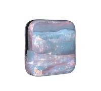 Beach Scene Sanitary Napkin Storage Bag Period Pouch, Discreet Sanitary Towel Holder Pink Seashell Portable Feminine Pad Organiser for Women, Teen Girls, Travel & School