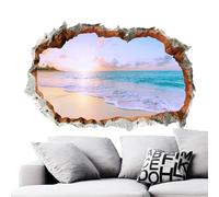 Beach Scene Wall Sticker, Beach Wall Stick, Sea Window Stick - Adhesive Landscape Broken Hole Sand Beach Wall Sticker Window Wall Decoration for Living Room