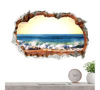 Beach Scene Wall Sticker, Beach Wall Stick, Sea Window Stick Screen | Landscape Adhesive Broken Hole Sand Beach Wall Sticker Window Wall Decoration for Living Room