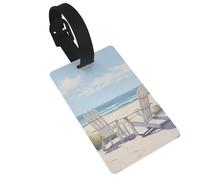 Beach Scene with Chairs Luggage Tag PVC Travel Bag Tag with Strap ID Card Label for Suitcase Backpack Carry On Baggage Identifier