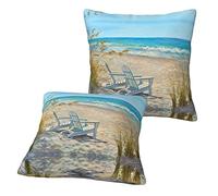 Beach Scene With Chairs Pillow Covers-2 Pcs,Luxury Modern Throw Pillow Covers,Square Cushion Cover Home Decor Pillow Cover