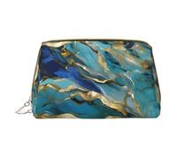 Beach Scene With Chairs Print Cosmetic Bags,Leather Makeup Bag Small For Purse,Cosmetic Pouch,Toiletry Clutch For Women Travel, Azurite Teal And Foil Gold Oil Marble Pattern, One Size