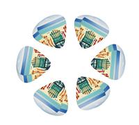 beach scene with chairs print Guitar Picks 12PCS Mixed Gauges(0.46/0.71/0.96mm) with Case, for Guitar/Ukulele