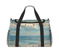 Beach Scene with Chairs Print Travel Tote Bag 50 x 33 x 26 Folding with Should Strap & Dual Handles for Weekend Trips, Gym, Business Travel & Airport Carry-On