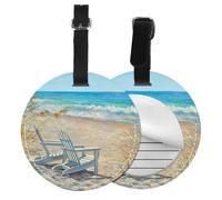 Beach Scene with Chairs Printed,Luggage Tags Pu Leather Name Tag Travel Suitcase Identifier ID Tags Durable Baggage Label 2 pcs