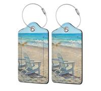 Beach Scene with Chairs Printed,Luggage Tags Pu Leather Name Tag Travel Suitcase Identifier ID Tags Durable Luggage Label 2 pcs