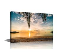 Beach scenery 1 Pieces, Sunset Time on The Tropical Paradise Island Beach And Sea With Coconut Palm Tree For Holiday And Vacation Poster, Canvas Wall Art For Living Room Decoration (16"Wx24"H)