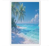 Beach Scenery Canvas Wall Art, 80x120cm Unframed Posters Ocean Views Print On Canvas Artwork Wall Decor for Living Room Bedroom Home Office, Sky Blue