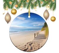 Beach Scenery Ceramic Christmas Ornaments 3 Inch Vintage Hanging Baubles with Gold String for Xmas Tree Decorations Holiday Party Yard Garden Home Decor Festive Keepsake Gift Exchange