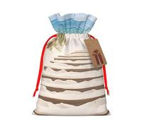Beach Scenery Christmas Drawstring Gift Bag Santa Sack With Cards